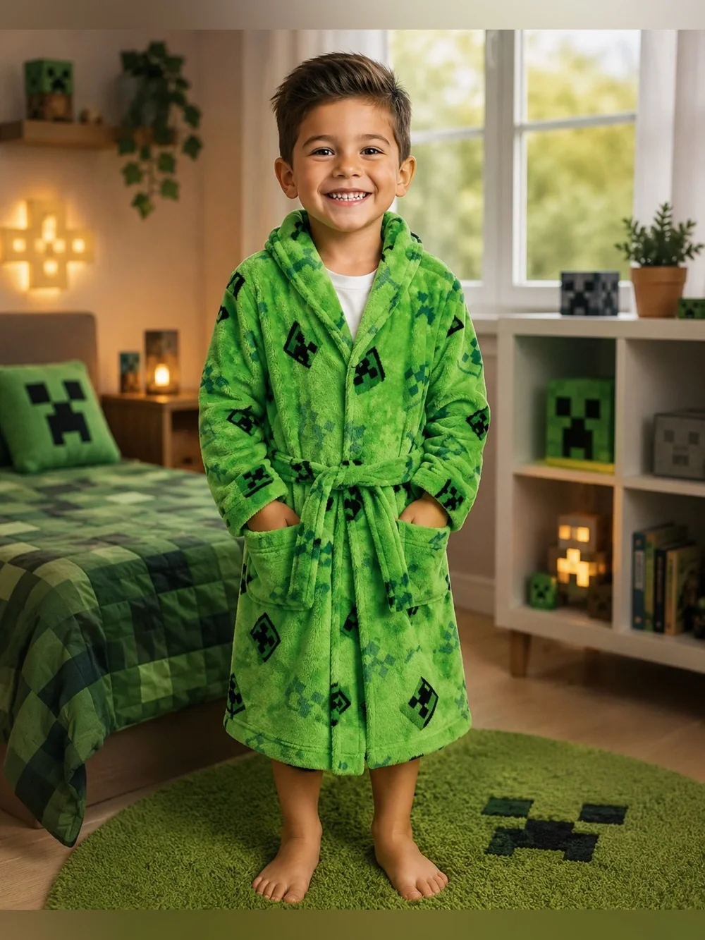 Boys Plush Long Sleeve Mid Length Robe